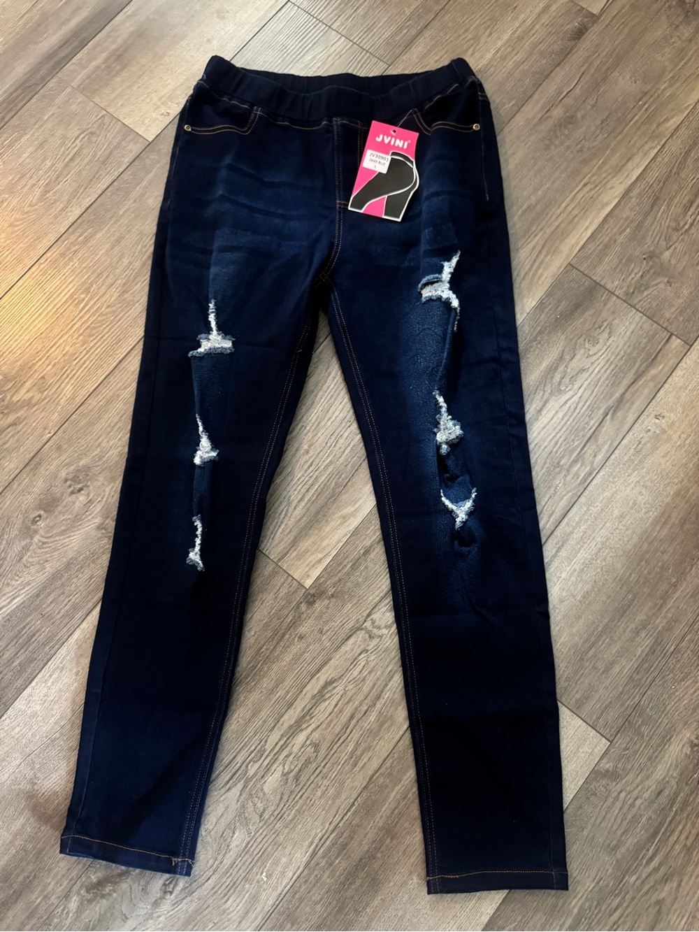 JVN Dark Indigo Distressed Pull-On Jeggings